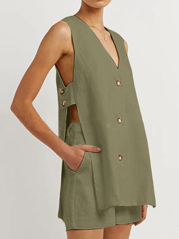 Matching Sets - New style sleeveless shorts two-piece suit, fashionable and comfortable, can be worn as outdoor women's home clothes