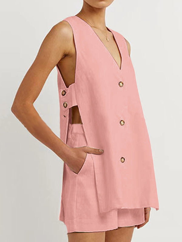 Matching Sets - New style sleeveless shorts two-piece suit, fashionable and comfortable, can be worn as outdoor women's home clothes