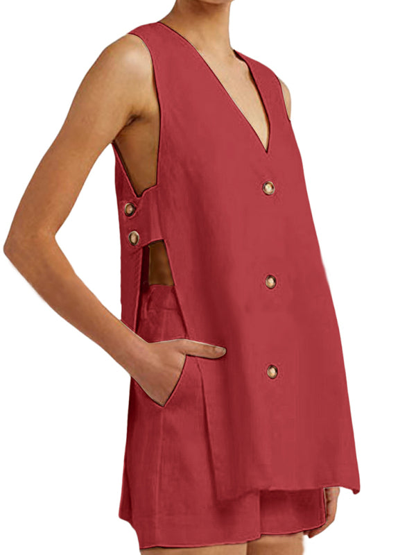 Matching Sets - New style sleeveless shorts two-piece suit, fashionable and comfortable, can be worn as outdoor women's home clothes