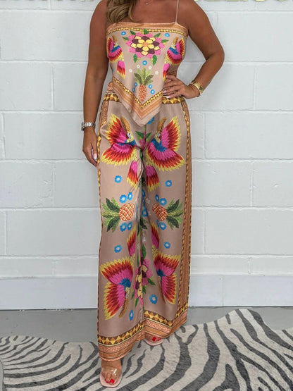 Matching Sets - New Fashion Casual Sexy Suspender Printed Loose Women's Trousers Set