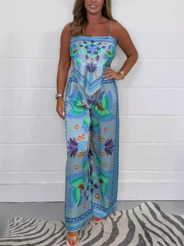 Matching Sets - New Fashion Casual Sexy Suspender Printed Loose Women's Trousers Set