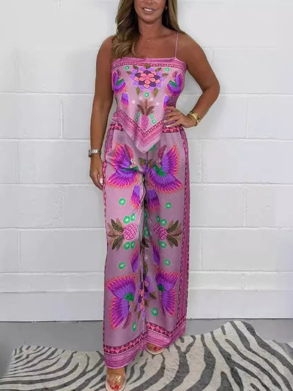 Matching Sets - New Fashion Casual Sexy Suspender Printed Loose Women's Trousers Set
