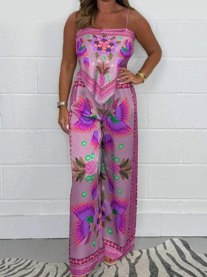 Matching Sets - New Fashion Casual Sexy Suspender Printed Loose Women's Trousers Set
