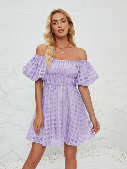Casual Dresses - Ladies new fashion one shoulder lantern sleeve sexy backless dress