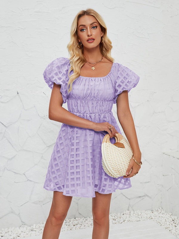 Casual Dresses - Ladies new fashion one shoulder lantern sleeve sexy backless dress