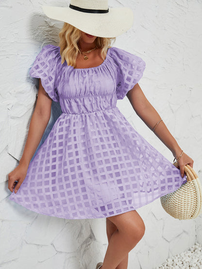 Casual Dresses - Ladies new fashion one shoulder lantern sleeve sexy backless dress