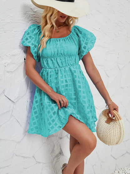 Casual Dresses - Ladies new fashion one shoulder lantern sleeve sexy backless dress
