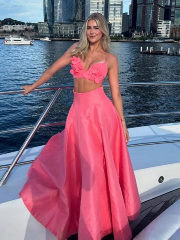 Matching sets - Holiday dress solid color tube top camisole top high waist swing skirt suit