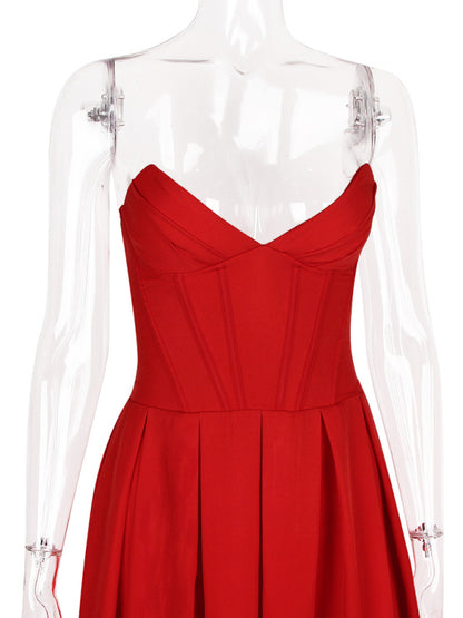 Tea-Length Dresses - Ladies new sexy tube top backless herringbone waist dress