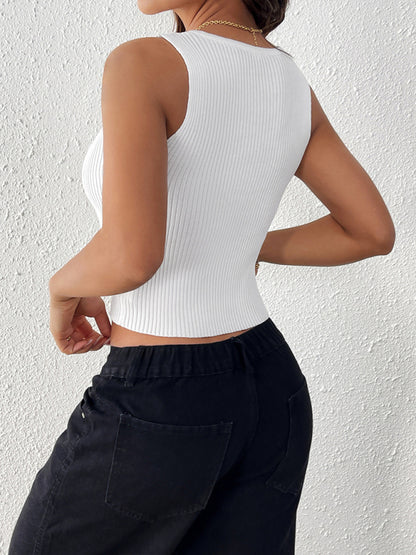 Knit Tops - New solid color bow collage design sexy hollow Y2K hot girl slim vest