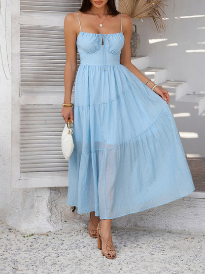 Casual Dresses - Holiday style solid color high waist suspender dress