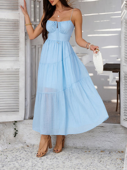 Casual Dresses - Holiday style solid color high waist suspender dress
