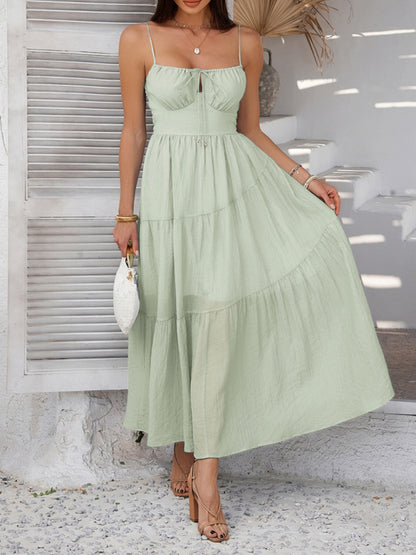 Casual Dresses - Holiday style solid color high waist suspender dress