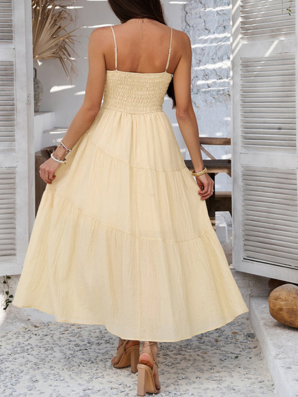 Casual Dresses - Holiday style solid color high waist suspender dress