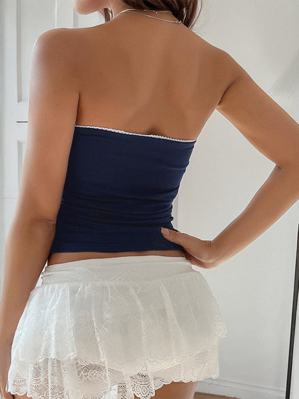Tube Tops - Y2K Sexy Slim Fit Navel-Exposed Solid Color Tube Top
