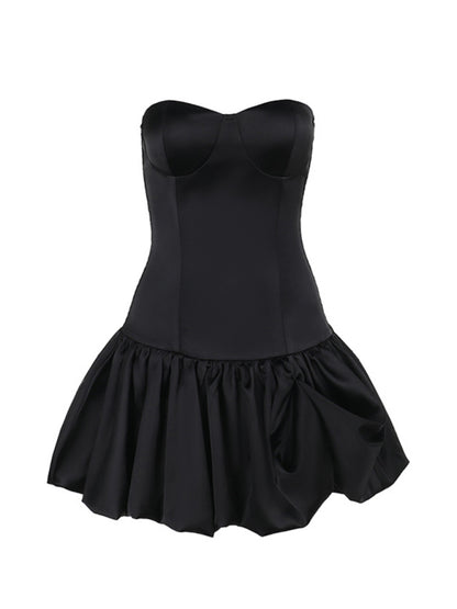 Strapless Dresses - Sexy Slim Fit Tube Top Gathered A-Line Dress