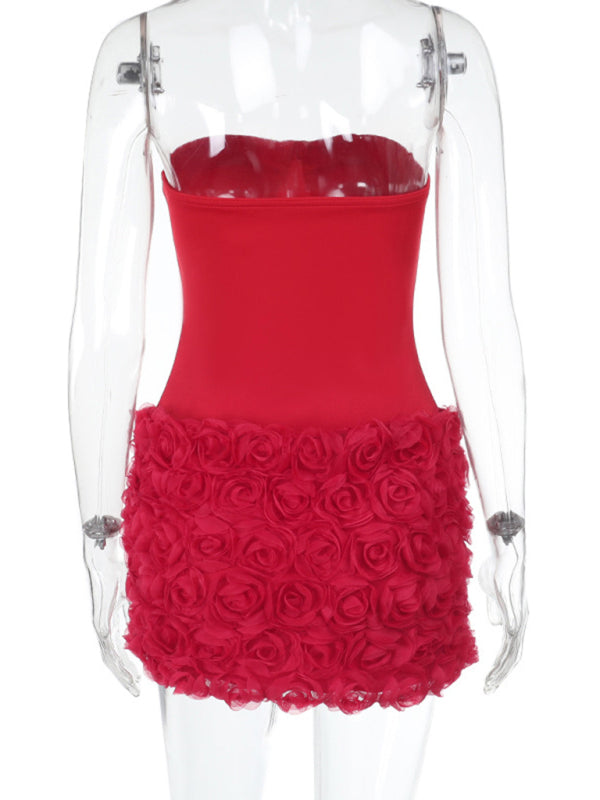 Strapless Dresses - Sexy 3D Flower Texture Tube Top Dress