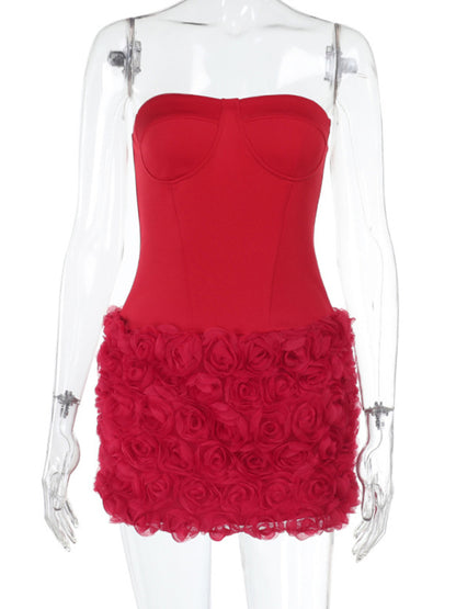 Strapless Dresses - Sexy 3D Flower Texture Tube Top Dress