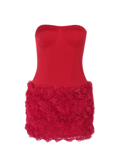 Strapless Dresses - Sexy 3D Flower Texture Tube Top Dress