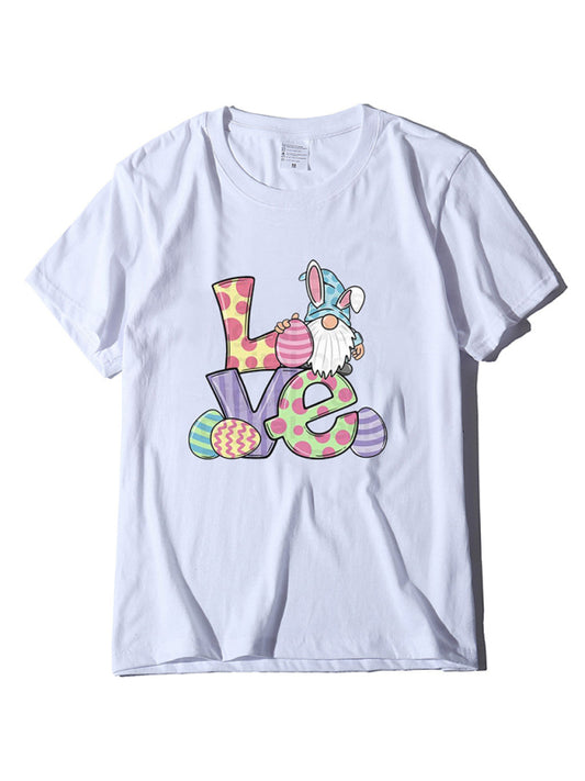 Tees - Love Easter pattern round neck short sleeve T-shirt