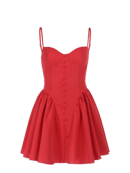 Fit and Flare Dresses - Sexy slim fit button design suspender tutu skirt