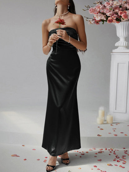 Elegant Dresses - Solid color strapless evening dress