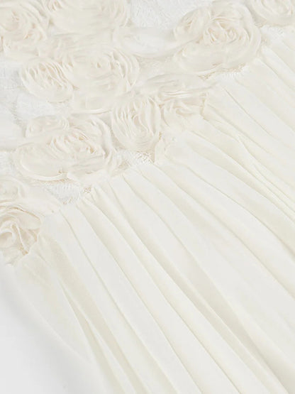 Elegant Dresses - Three-dimensional rose decorated ruffle stitching suspender dress