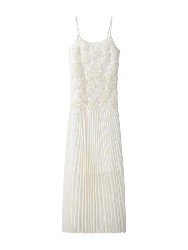 Elegant Dresses - Three-dimensional rose decorated ruffle stitching suspender dress