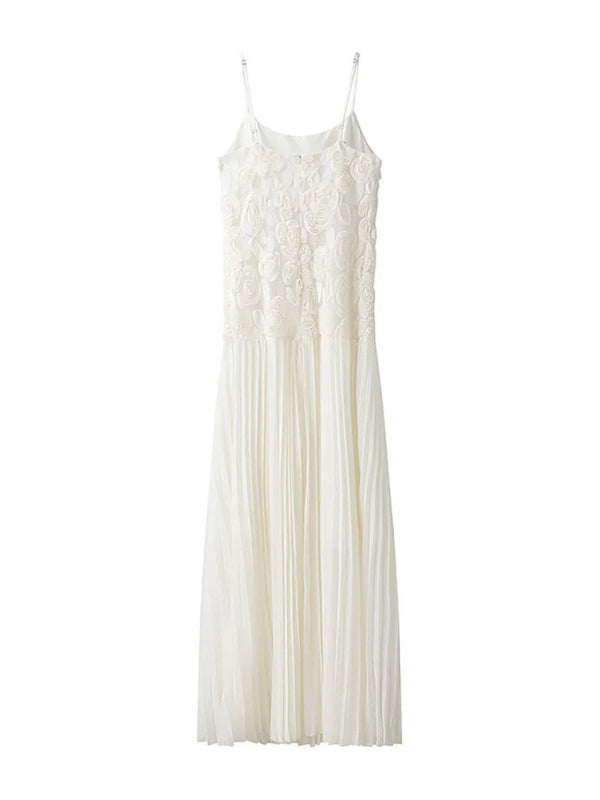 Elegant Dresses - Three-dimensional rose decorated ruffle stitching suspender dress