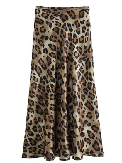 Long Skirts - Leopard print two-tone hip skirt