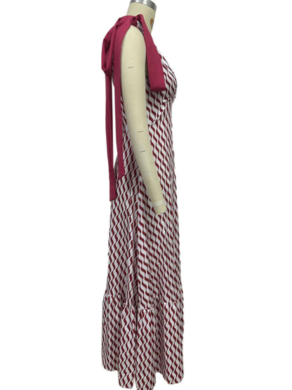 Elegant Dresses - Lace-up women's long dress V-neck sleeveless printed dress