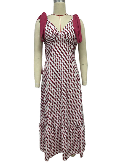 Elegant Dresses - Lace-up women's long dress V-neck sleeveless printed dress