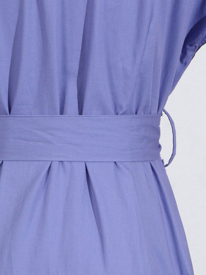 Shirt Dresses - V-neck hollow lace-up slim lapel shirt dress