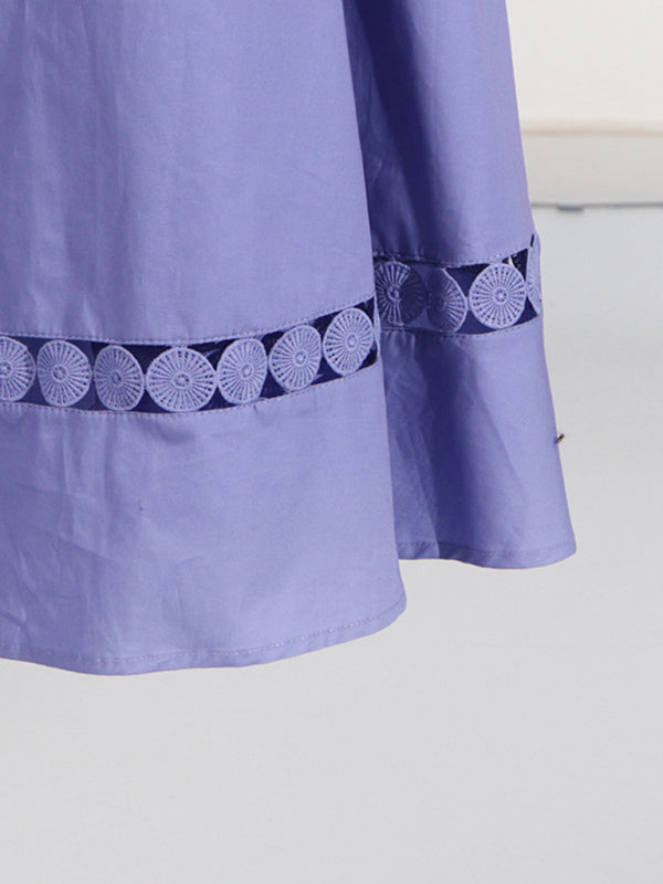 Shirt Dresses - V-neck hollow lace-up slim lapel shirt dress