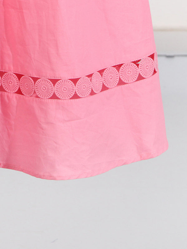 Shirt Dresses - V-neck hollow lace-up slim lapel shirt dress
