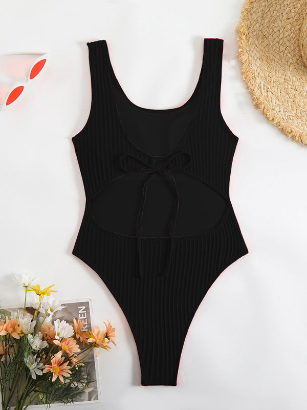 swimwear - Simple solid color one-piece swimsuit