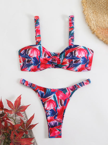 Swimwear - New style printed two-piece ladies sexy suspender halter bikini