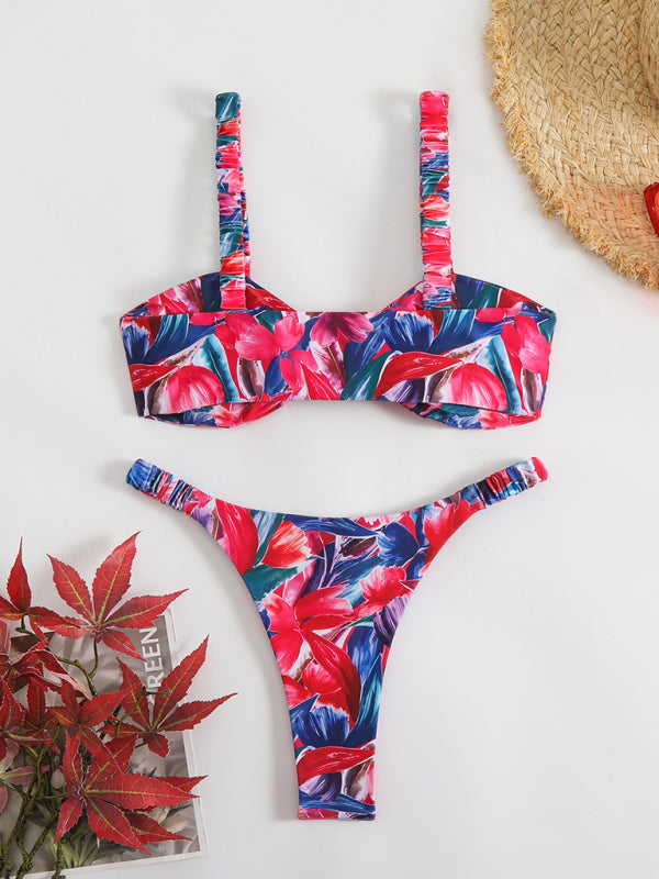 Swimwear - New style printed two-piece ladies sexy suspender halter bikini