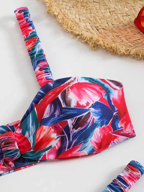 Swimwear - New style printed two-piece ladies sexy suspender halter bikini