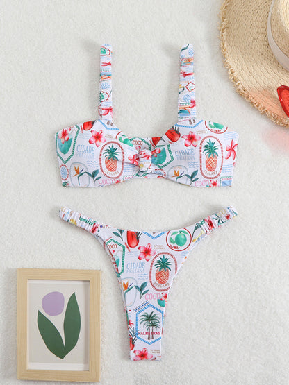 Swimwear - New style printed two-piece ladies sexy suspender halter bikini