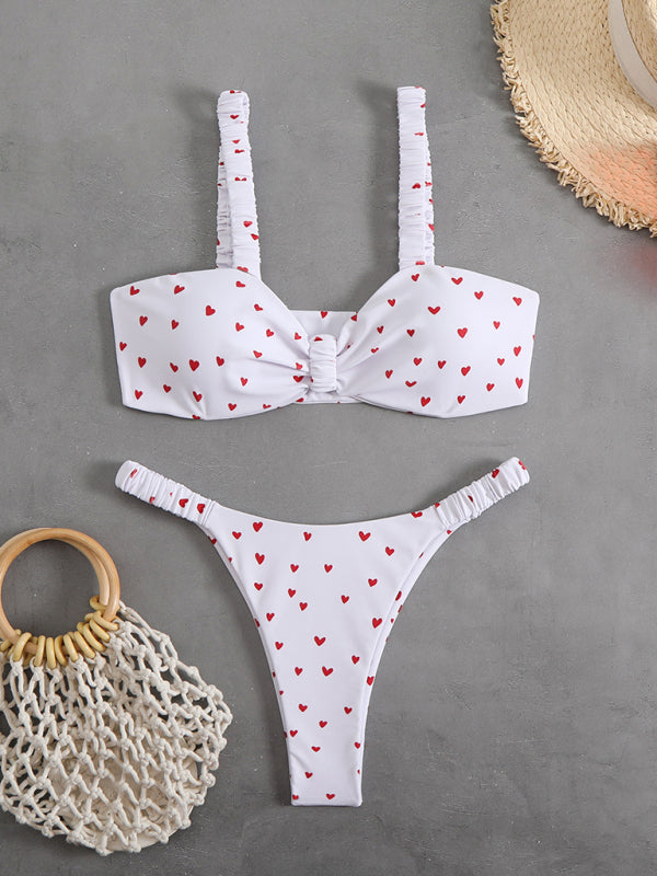 Swimwear - New style printed two-piece ladies sexy suspender halter bikini