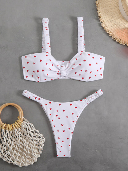 Swimwear - New style printed two-piece ladies sexy suspender halter bikini