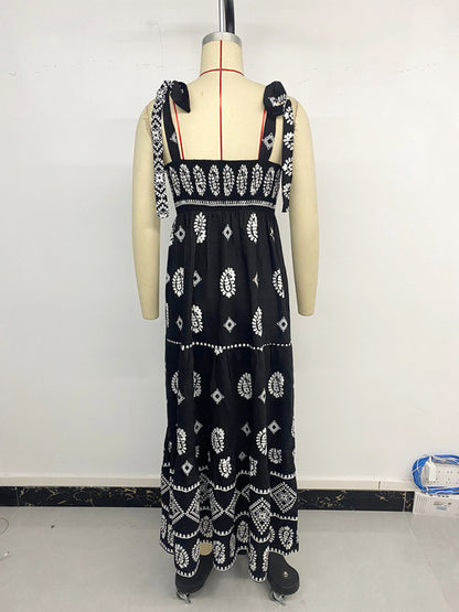 Boho Dresses - Casual holiday suspender ethnic style print dress