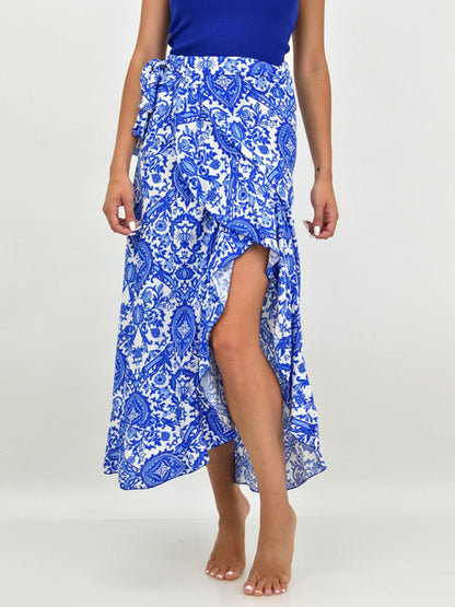 Midi Skirts - Ethnic paisley print irregular skirt