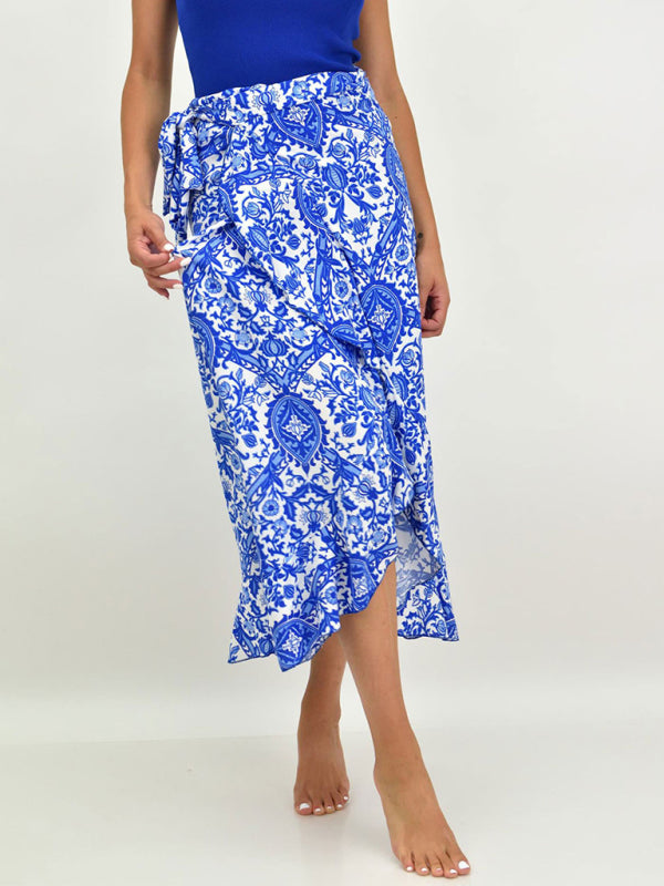 Midi Skirts - Ethnic paisley print irregular skirt
