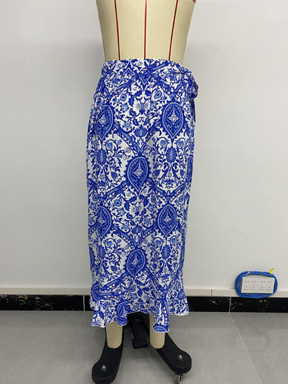 Midi Skirts - Ethnic paisley print irregular skirt