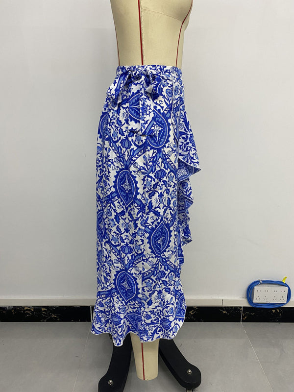 Midi Skirts - Ethnic paisley print irregular skirt