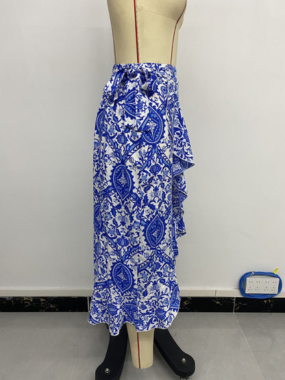 Midi Skirts - Ethnic paisley print irregular skirt