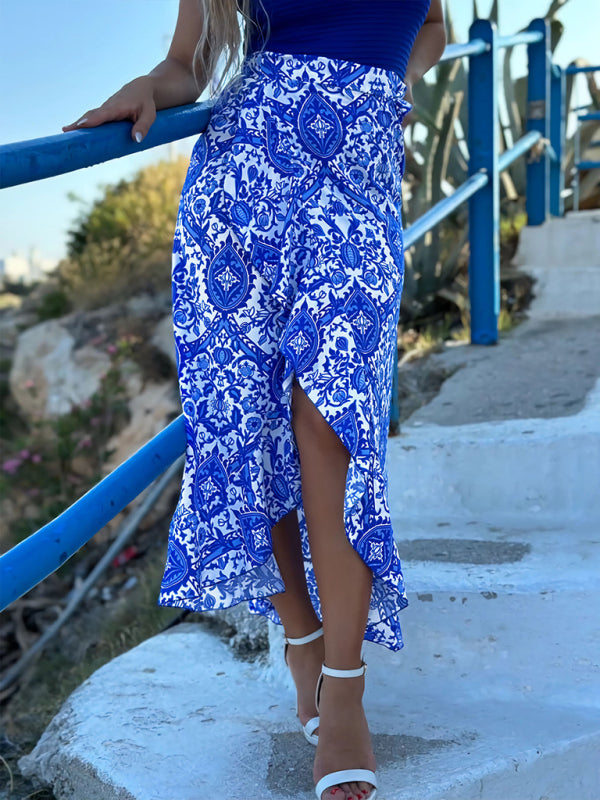 Midi Skirts - Ethnic paisley print irregular skirt