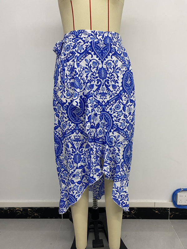 Midi Skirts - Ethnic paisley print irregular skirt